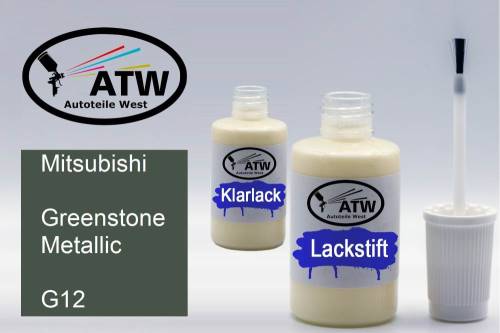 Mitsubishi, Greenstone Metallic, G12: 20ml Lackstift + 20ml Klarlack - Set, von ATW Autoteile West.